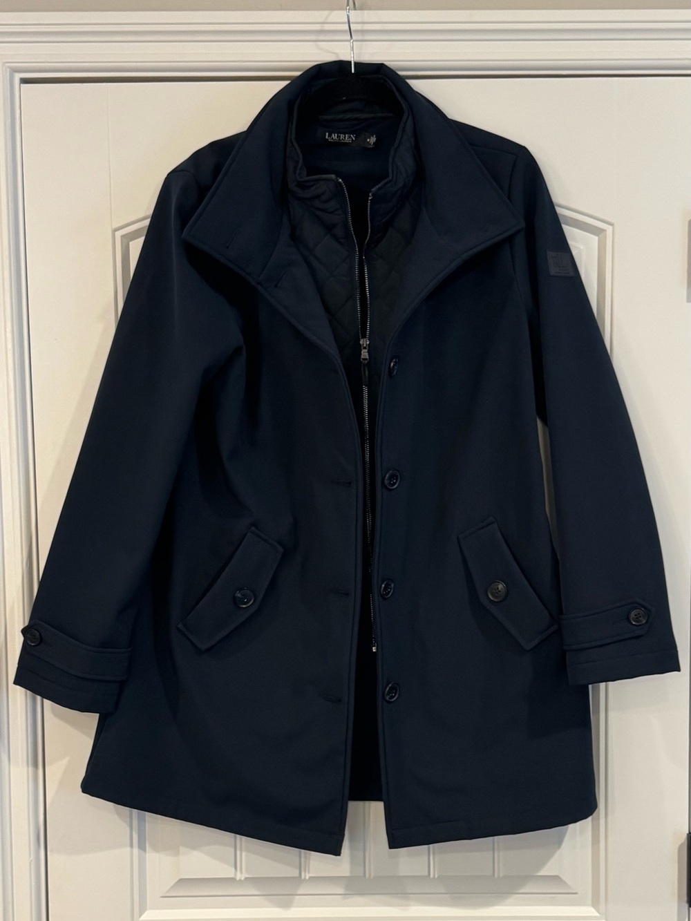 Lauren Ralph Lauren Navy Trench Coat w/Quilted Zip-In Layer w/button front Sz M